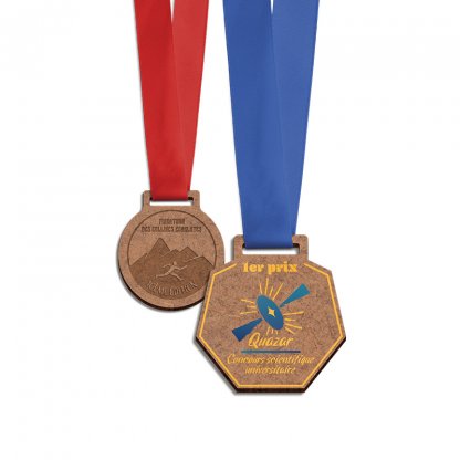 Médaille MDF personnalisée avec cordon satin