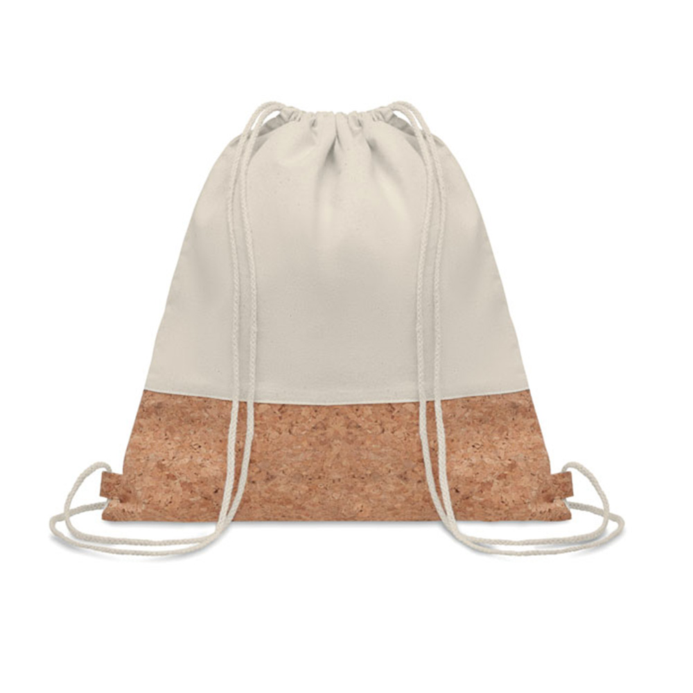GK22514 - Sac à cordon coton avec empiècement liège (1) Sac à cordon coton avec empiècement liège – Image 1