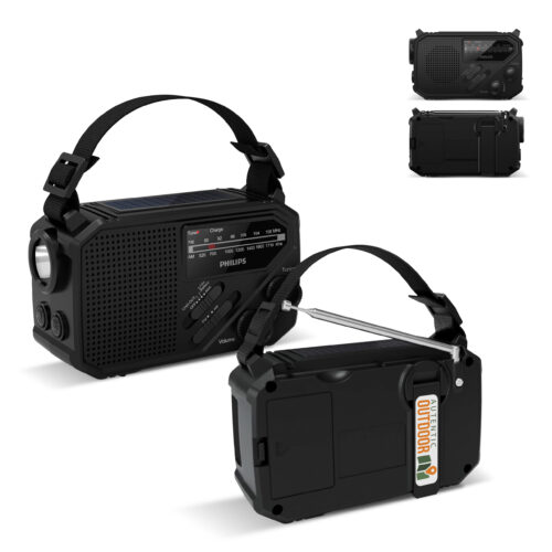 Radio d'urgence avec lampe torche et dynamo, tuner FM/AM multifonction - Personnalisable