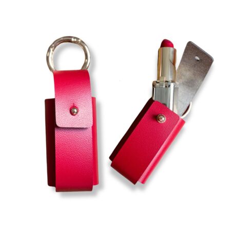 Étui rouge à lèvres avec miroir et mousqueton en synderme recyclé, fabriqué en France | Certifié OEKO-TEX