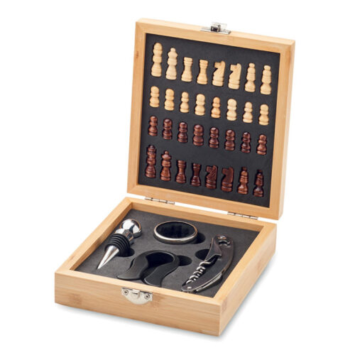 Coffret bambou set à vin et jeu d'échecs – vue 2