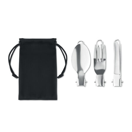 Set 3 couverts camping inox recyclé – pochette – vue 2