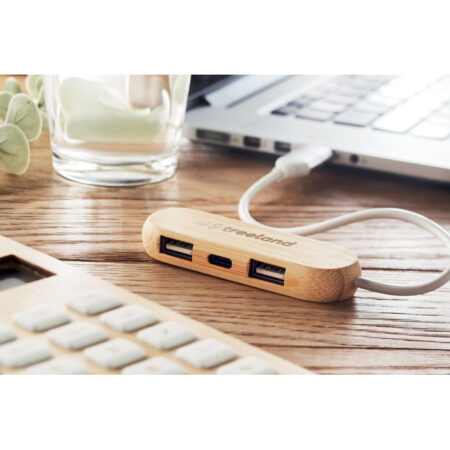 Hub USB 3 ports bambou avec câble 2-en-1 – vue 2