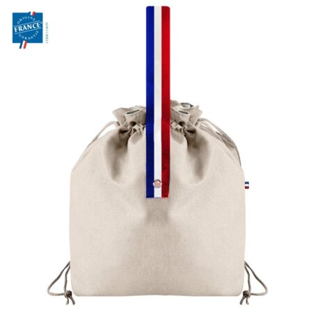 Sac pochon coton recyclé anse Bleu/Blanc/Rouge | Fabriqué en France | Certifié Origine France Garantie