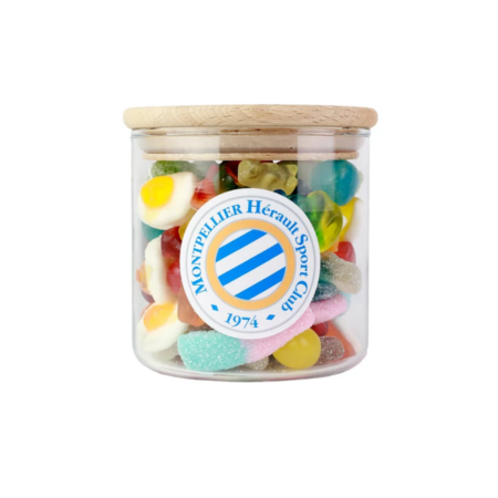 Bocal bonbons français personnalisé – verre & bois, 400g – vue 2