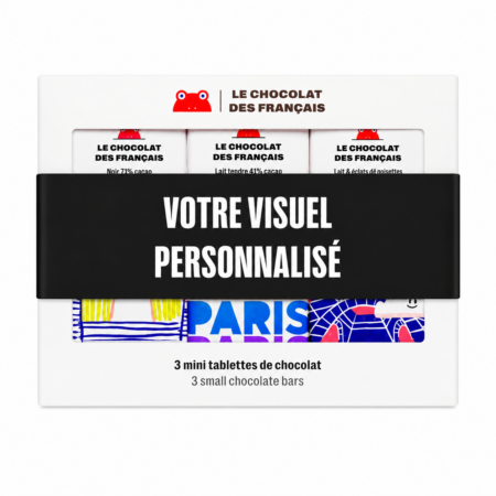 Coffret 3 tablettines chocolat bio – bandeau personnalisé français