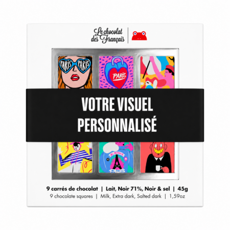 Coffret carrés chocolat bio personnalisé – 4 ou 9 carrés, France