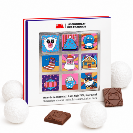 Coffret 9 carrés chocolat Noël 2026 bio – personnalisé