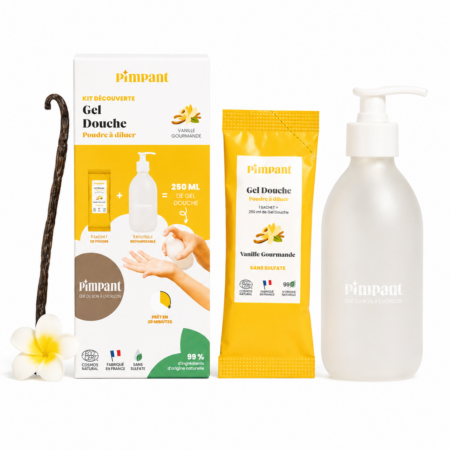 Gel douche français rechargeable en poudre – flacon verre 300 ml