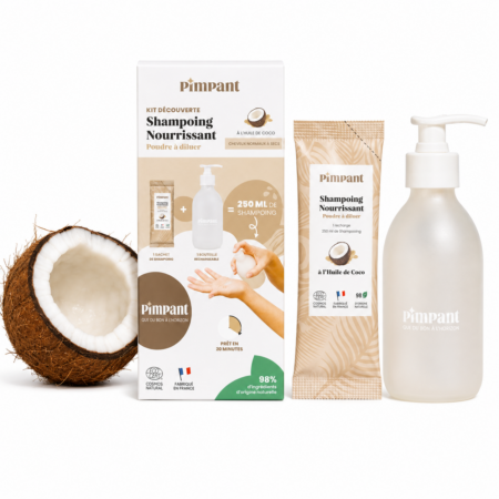 Shampoing poudre français rechargeable – Coco ou Ortie, kit 300 ml