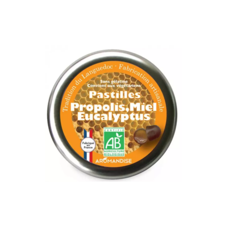 Pastilles propolis bio 45g – miel & eucalyptus du Languedoc