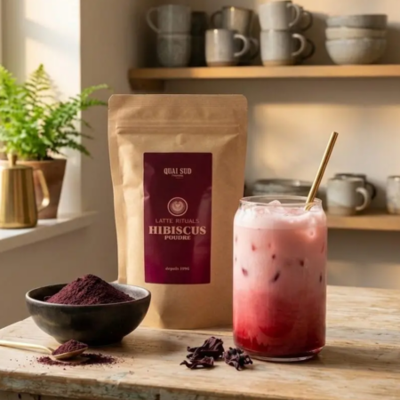 Poudres à latte élaborées en Provence – Ubé, matcha, hibiscus – vue 2